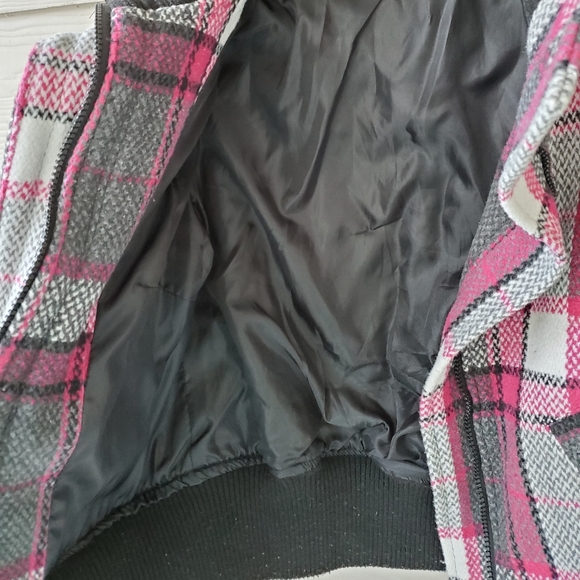 ambiance apparel Multicolored Plaid Knit Zip-up Winter Bomber Jacket Coat - Picture 8 of 16